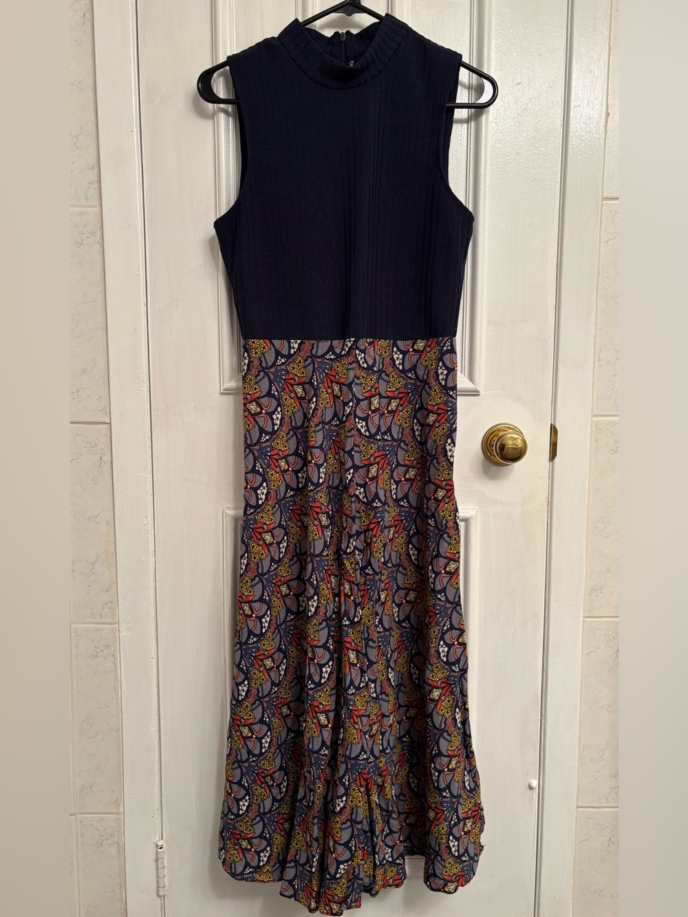 Anthropologie Sleeveless Navy Knit Top Maxi Dress